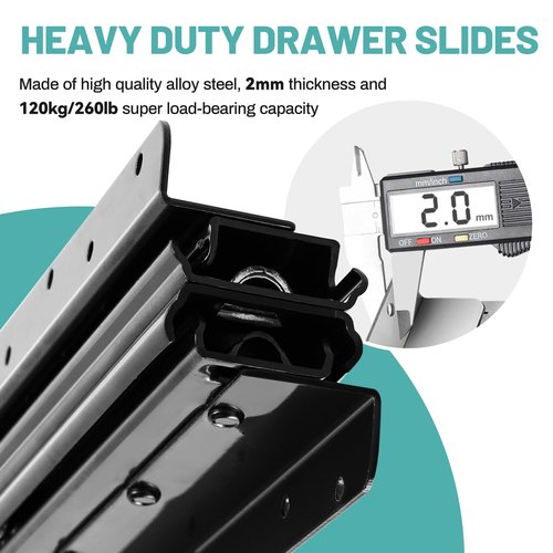 YJINGRUI Undermount Heavy Duty Drawer Slides, 24 Inch Bottom Mounted Full Extension Hidden Drawer Slides, 260lb Ball Bearing Metal Rails Track for Stairs, Wine Cabinets, Closets and Wardrobe