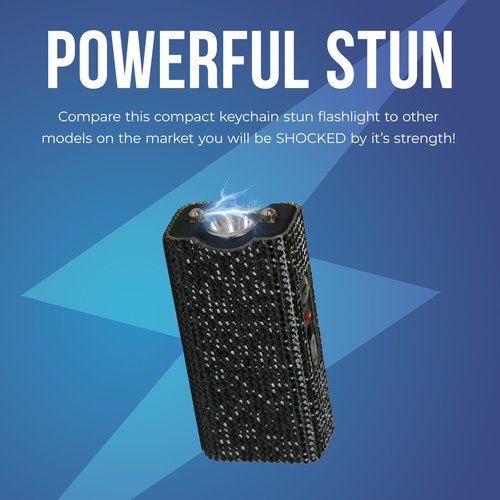 Streetwise Rhinestun Keychain Stun Gun – Compact Rechargeable Stun Gun Flashlight with Rhinestone Grip, Holster, and Keyring for Women’s Self Defense and Personal Protection, Pink