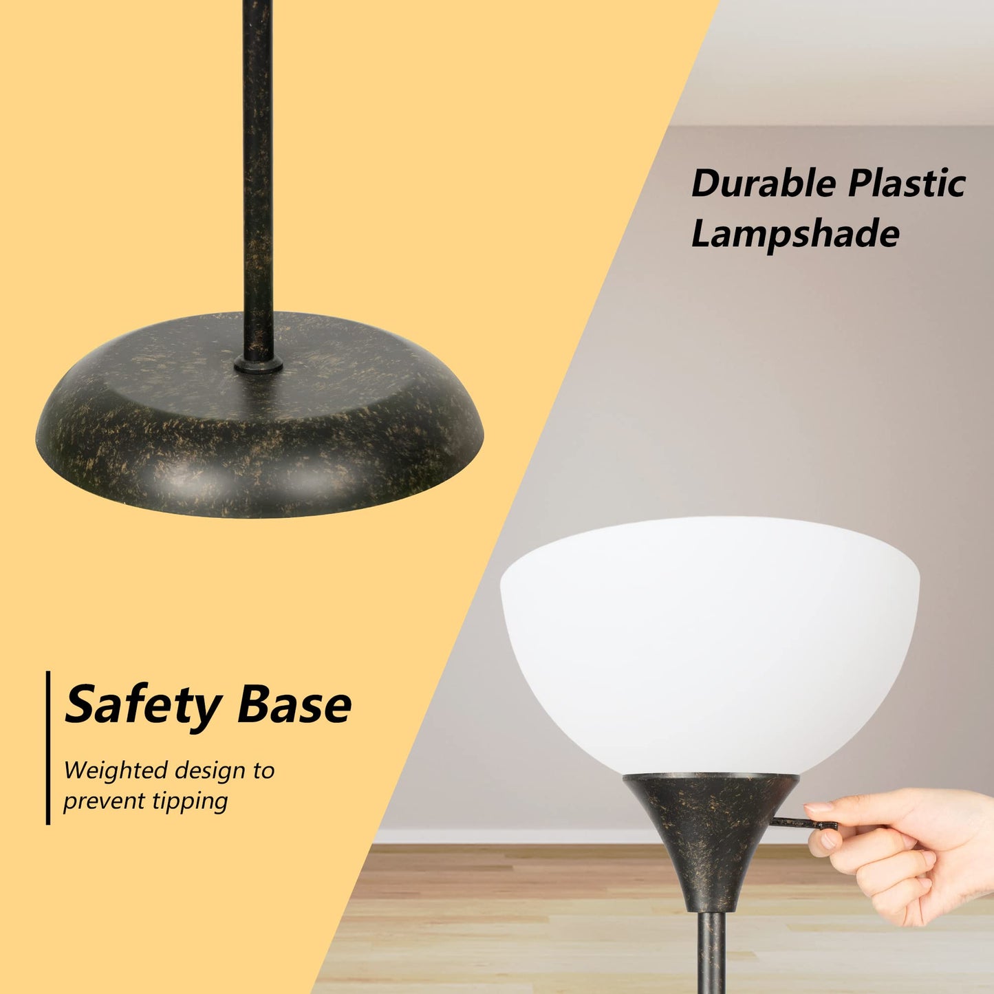 Floor Lamp, Standing Lamp for Bedroom, Drop-Resistant White Lampshade, Rotary Switch, Industrial Metal Floor Lamp for Living Room Bedroom Study Office Kid’s Room
