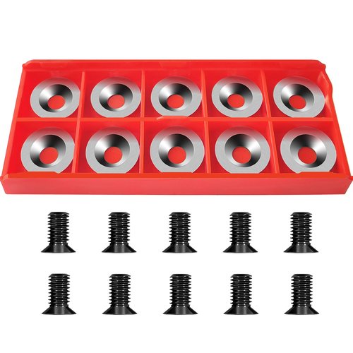 16mm Round Carbide Inserts for Woodturning, Indexable Tungsten Carbide Cutter Inserts Set fits for DIY Woodworking Wood Lathe Turning Finisher Hollower Tools with Screws 10pcs (M6*10)