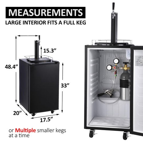 3.4 Cf Beer Kegerator, Single Tap Draft Beer Dispenser, Full Size Stainless Steel Keg Refrigerator With Drip Tray, CO2 Cylinder, 32°F- 50°F Temperature Control, 97L