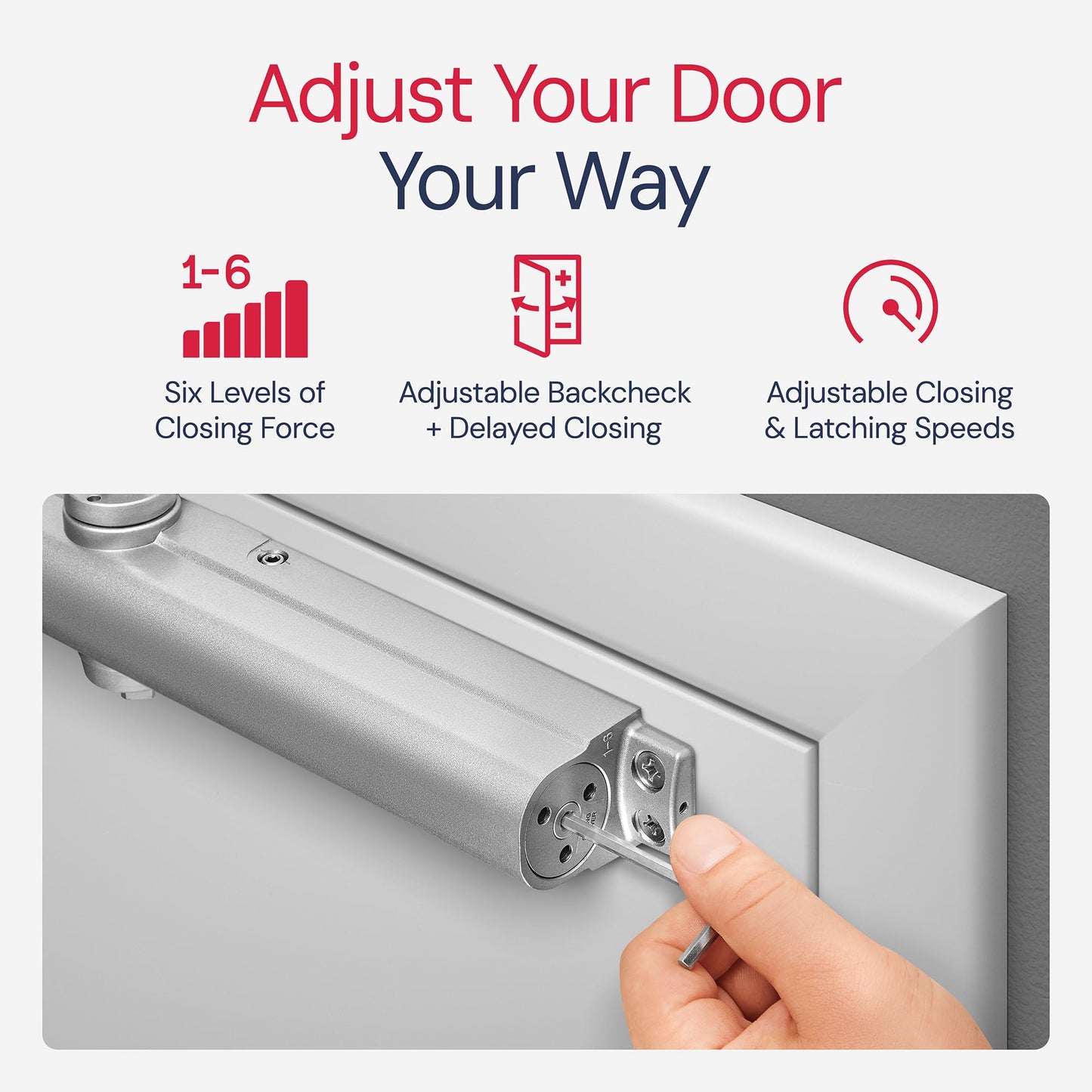 Lawrence Heavy Duty Door Closer Commercial Grade 1 - Adjustable 6-Speed Delayed-Action Door Control with 3 Pistons – Flexible Installation with Included Hardware - Embassy Series LH816