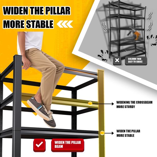 LLIIFFEE Garage Shelving Heavy Duty Storage Shelves,5-Tier Adjustable Shelving Unit 3000LBS Metal Storage Rack Shelf for Basements, Offices and Kitchens (72" H*59" W*20" D)