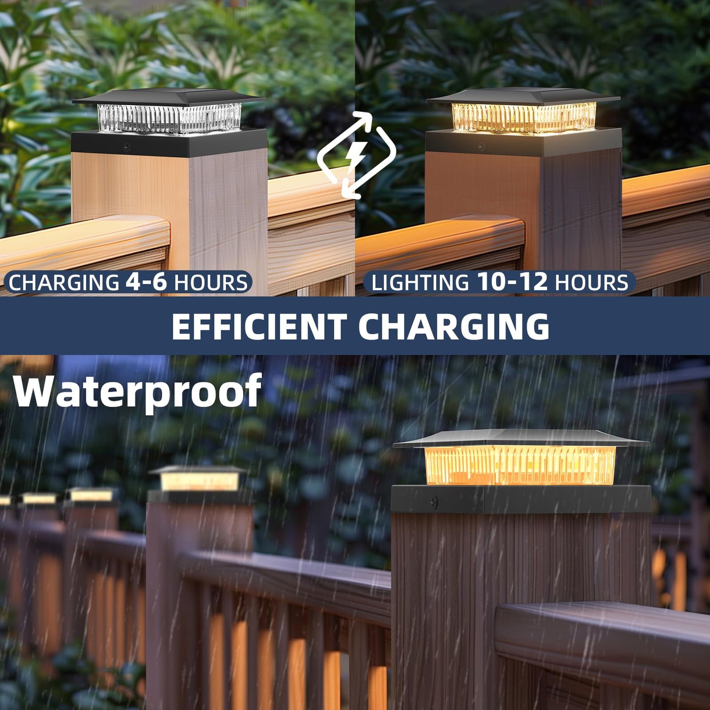 4x4 Solar Post Cap Lights 12 Pack, Fence Post Solar Lights with Warm White/Cool White Fit 4x4 Wood/Vinyl Posts, Waterproof Deck Post Light for Deck, Patio, Garden Decor, Black
