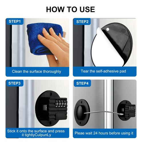 Refrigerator Lock with Combination, Keyless Security Lock for Freezers, Cabinets, Drawers, Easy Installation (2, Black)