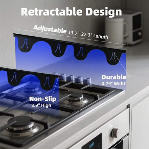 2 Pack Black Stainless Steel Stove Counter Gap Cover, Heat Resistant Stove Gap Guard & Filler, Adjustable Range Trim Kit from 13.7" to 27.3", Easy Clean for Kitchen Counter Stove Gap Sealing