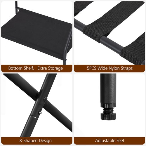 AMHANCIBLE Luggage Rack, Set of 2, Foldable Suitcase Stands for Guest Room, Metal Luggage Holder with Storage Shelf for Bedroom, Hotel, Easy Assemble, Black HLR02BK