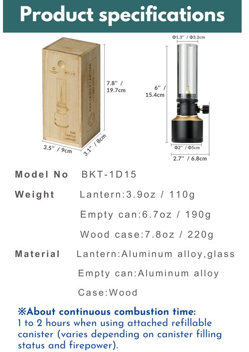 CAMPINGMOON Camping Gas Lantern Gas Candle with Empty Tank Black BKT-1D15