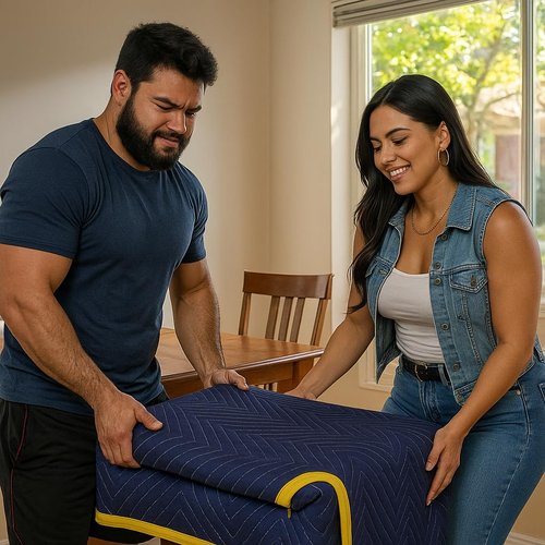 PackRite Moving Blankets 72" x 40" Quilted Heavy Duty Furniture Pads Packing Blankets, 2 Pack