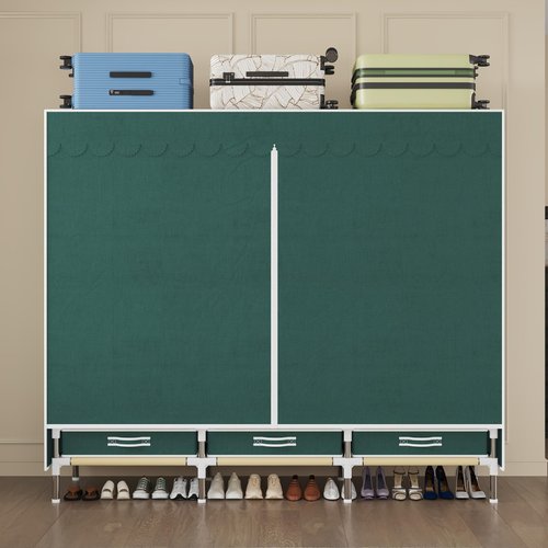 LEAIJIAFY Portable Wardrobe Closet, Durable Closet with Cover for The Armoires Organization, Metal Frame with Green Non-Woven Fabric,Portable Closet with Cover; 3 Drawers