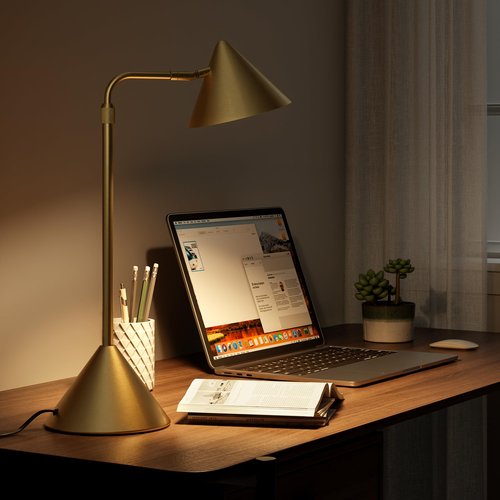 HISEEGO Metal Desk Lamp, 3000k Soft Light Modern Desk Lamp with Dimmer Switch, Adjustable Lighting with Swivel Arm Reading Lamp for Bedside Table, Office Desk, Task Light, Living Room(Gold)