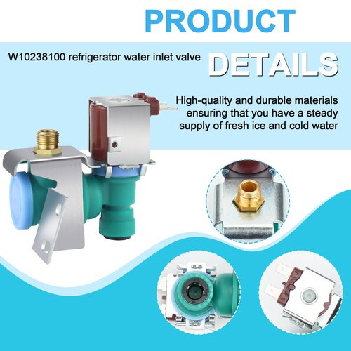 2025 Upgrade W10498992 W10238100 WPW10238100 Refrigerator Water Inlet Valve Fit for Whirl-pool Kitchen-Aid Ken-more, Replaces for W11451511 W11512399 K-77473 Water Inlet Valve By Fetechmate