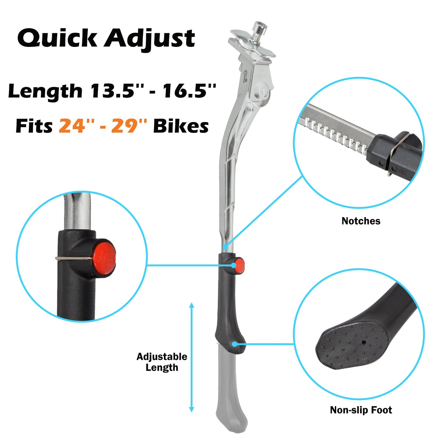 Lumintrail Center Mount Bicycle Kickstand - Fits 24-29 Inch Bikes - Bike Kick Stands for Adult Mountain, Cruiser and Road Bike - Quick Adjust Height Kickstand