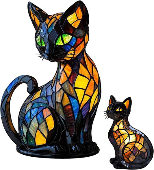 Heykomi Solymall Glowkitty Lamp, Cat Lamp Stained Glass, Sherum Glow Kitty Lamps, Retro Resin Cat Stained Glass Lamps, for Home Office, Decorate, Gift for Lovers (14)