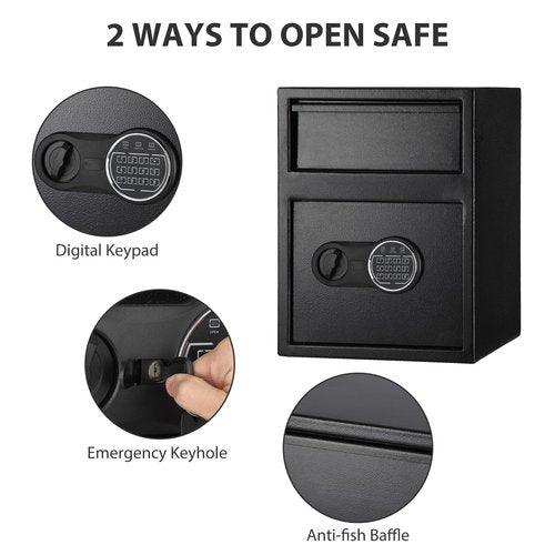 1.9 Cu.Ft Heavy Duty Drop Safe with Drop Slot for Business, Depository Safe for Money with Drop Slot, 13" x 11"x 9.8", Office Safe for Money and Mail, Black