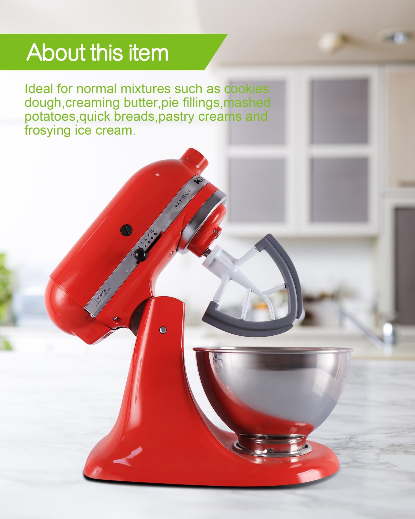 MEET JUICE Flex Edge Beater Work for KitchenAid Mixer Attachments, Compatible with 4.5-5 Quart Tilt-Head Stand Mixers, kitchenAid Paddle with Scraper, Flexible Silicone Edges