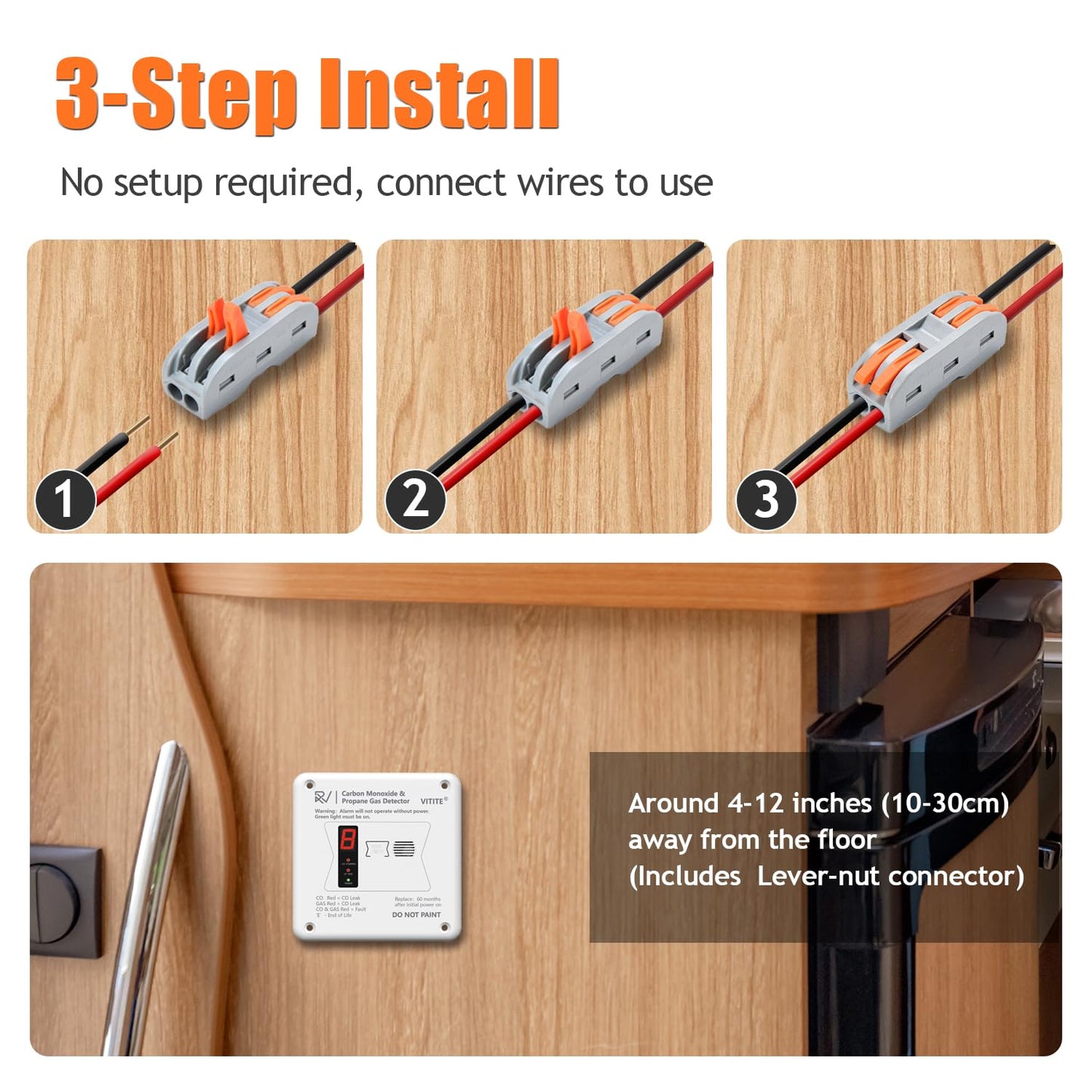 RV Carbon Monoxide & Propane Detector, Replacement for RV Gas Detector #31011, 2 in 1 Dual CO/LP Gas Alarm, Hardwired - VDC 12V, Flush Mount, White