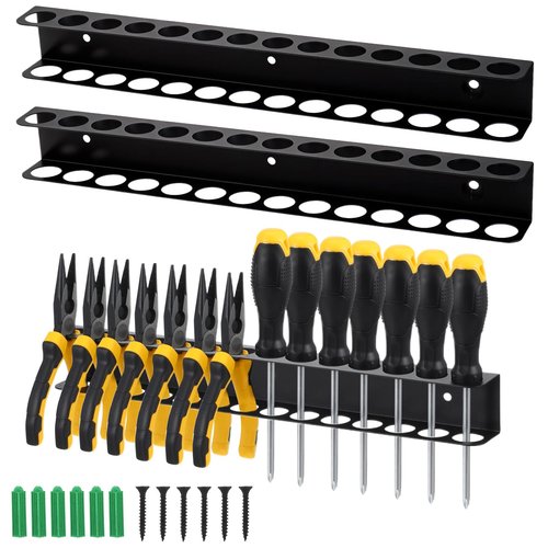 2 Pcs Screwdriver Plier Organizer Wall Mount, Screwdriver Rack, Metal Plier Holder Utility Tool Holder Organizers and Storage Rack for Garage Workshop Workbench Tool Chest Cart
