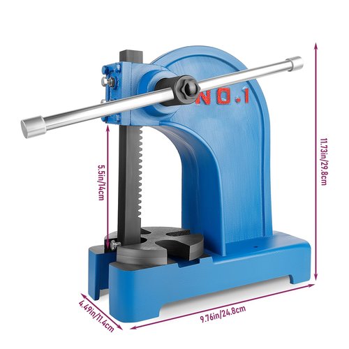 Arbor Press, Ratchet Leverage Arbor Press, with Handwheel, 5.5" Maximum Height Manual Desktop Punch Press Machine, Metal Arbor Press Tool (Blue, 1 TON)