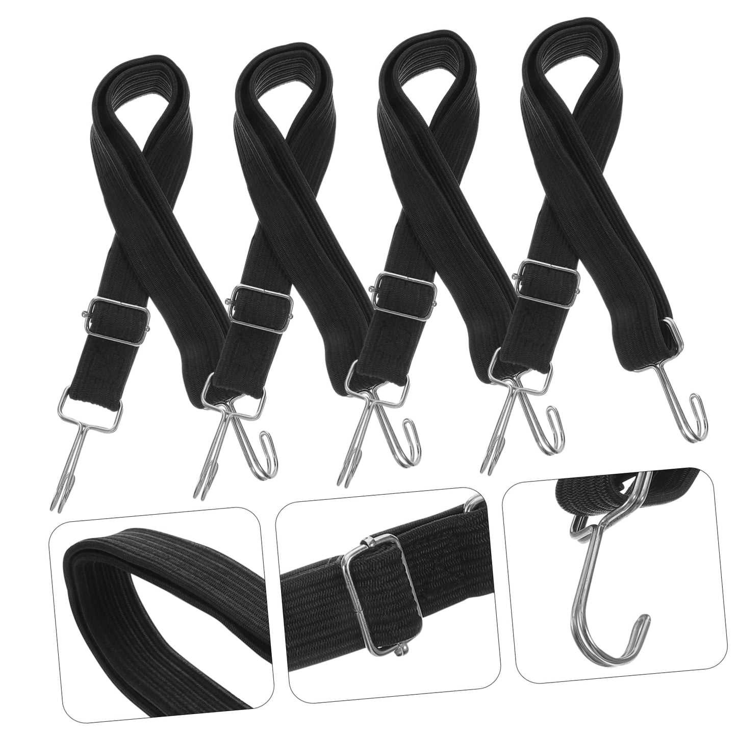 Alipis 4pcs Adjustable Bungee Cords Heavy-Duty Flat Elastic Straps Hooks Tie-Downs for Outdoor Use Camping Cargo Binding and Tarp Securement