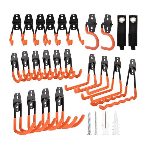 Rlipily 24 Pack Garage Hooks Steel Heavy Duty Garage Storage Hooks Utility Steel Wall Mount Garage Hanger&Organizer for Bikes,Garden Tools, Ladders, Bulk Items，Ropes and More Equipment