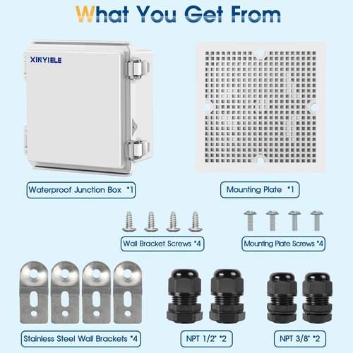 XINYIELE Waterproof Outdoor Project ABS Plastic Junction Box IP67 Weatherproof Dustproof Enclosure with Hinged Cover, Mounting Plate,Wall Brackets for Power Project (5.9"X5.9"X3.5")