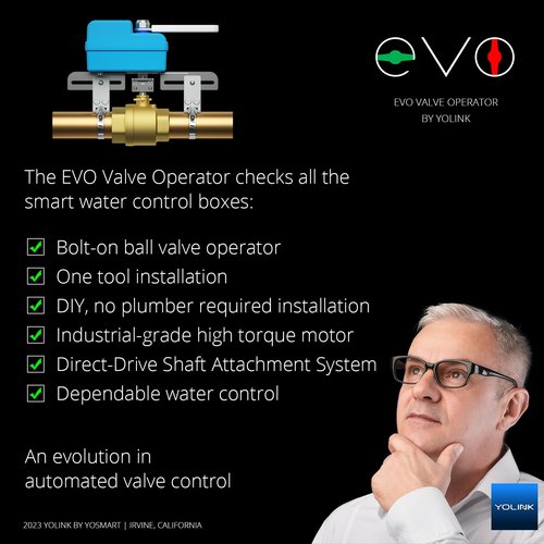 YoLink DIY Automatic Water Leak Detection & Shut-Off Starter Kit, EVO Valve Operator, Wireless Valve Controller, (3) Leak Sensors, Hub