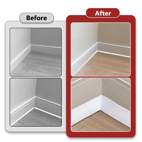 1/2 in x 20 Ft Flexible Self-Adhesive Trim Kit, Peel and Stick Trim Molding, Caulk Strip with 6 Corners Adaptor and Applicator Tool for Floors, Baseboards, Countertops, Tiles (White, 1/2 in x 20 Ft)
