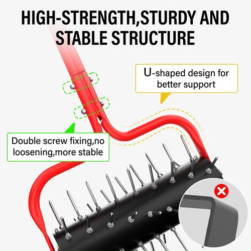 VASALAID Lawn Aerator,Heavy-Duty Rolling Aerator Lawn Tool with Upgraded 54 Pre-Attached Spike,Manual Push Aerator Lawn for Garden Yard Patio