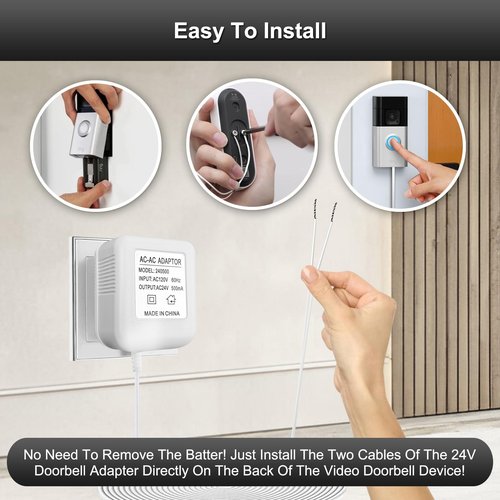 JGXDJJ Doorbell Transformer, 24V Power Adapter with 26.2ft C-Wire, Compatible with Ring, Nest Hello, Wyze, Eufy Video Doorbells