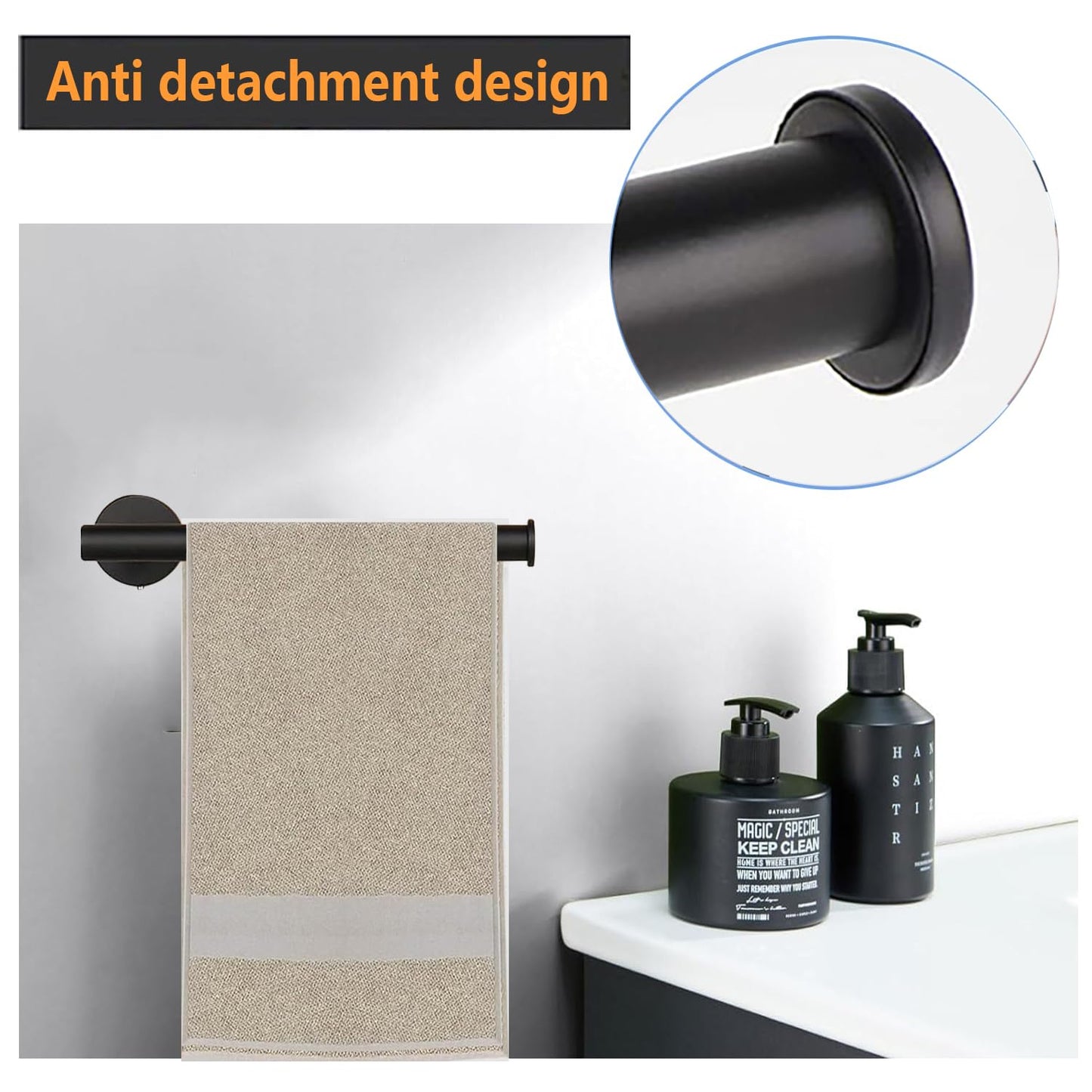 Sotuai Hand Towel Holder - 9" Modern Design Towel Ring, Thicken SUS 304 Stainless Steel Towel Holder for Bathroom Wall, Contemporary Hand Towel Rack - Matte Black