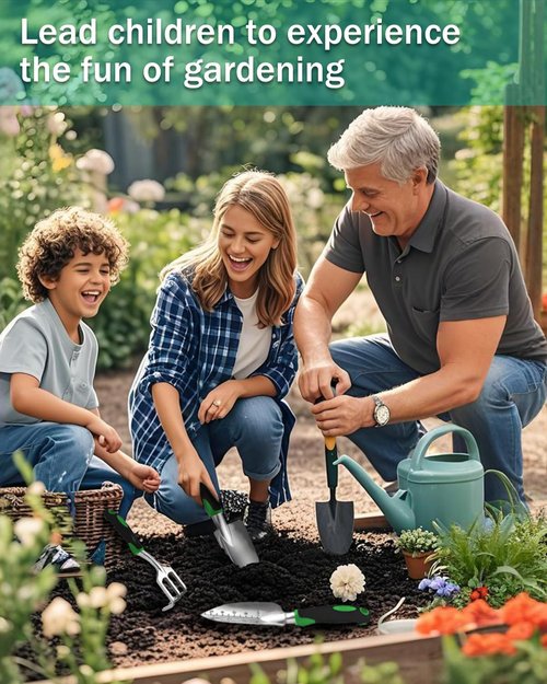 3Pcs Garden Tools, Heavy Duty Cast-Aluminum Garden Tool Set with Hand Trowel, Transplant Trowel, Cultivator Rake, Soft Rubber Ergonomic Non-Slip Handle, Ideal Gardening Gifts for Home Gardeners