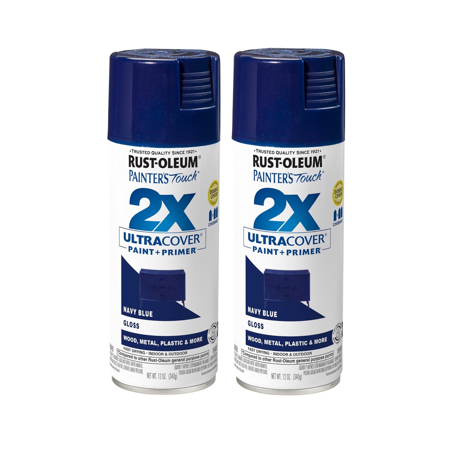Rust-Oleum 334041-2PK Painter's Touch 2X Ultra Cover Spray Paint, 12 oz, Gloss Navy Blue, 2 Pack