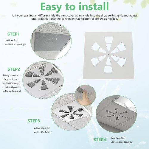 (1 Pack)-24" x 24" Adjustable Office Vent Cover - Durable,For Flat Office Ceiling Vents Ceiling Air Deflector for Conditioner or Heat Air Deflector Magnetic Size approximately: 24.75X24.75IN