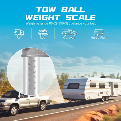 H-YEEU Calibrated Nose Weight Gauge Caravan Trailer, Tow Ball Nose Weight Scale Indicator Noseweight Gauge - 350kg Max Weight Capacity - Silver