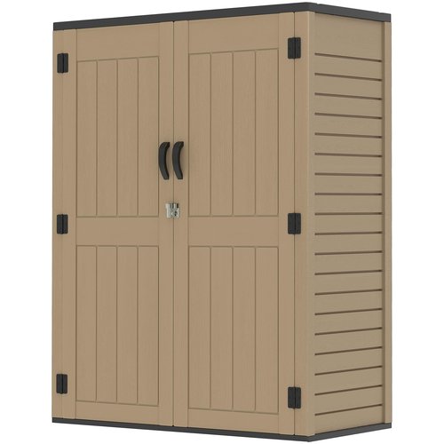 GOOBED Vertical Outdoor Storage Shed, 59 Cubic Feet Resin Tall Shed, Lockable Waterproof Tool Organizer for Garden, Garage, Patio, No Shelves (Brown)