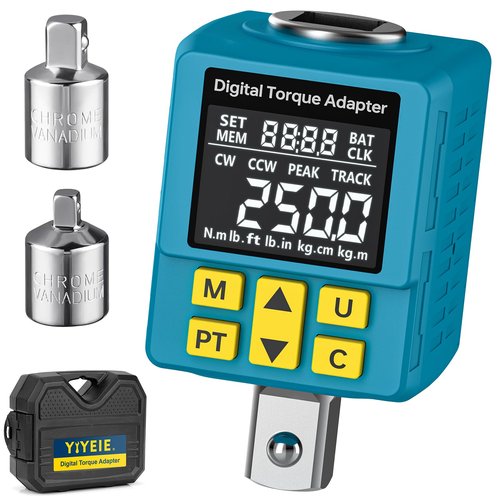 Upgrade Digital Torque Adapter, (±1% Accuracy, 12.5-250Ft-lb), 1/2" Digital Torque Wrench Adapter for Car, Versatile Meter - Smart Alert | Peak/Track | Preset | Store/Delete, for Automotive(340N.m)