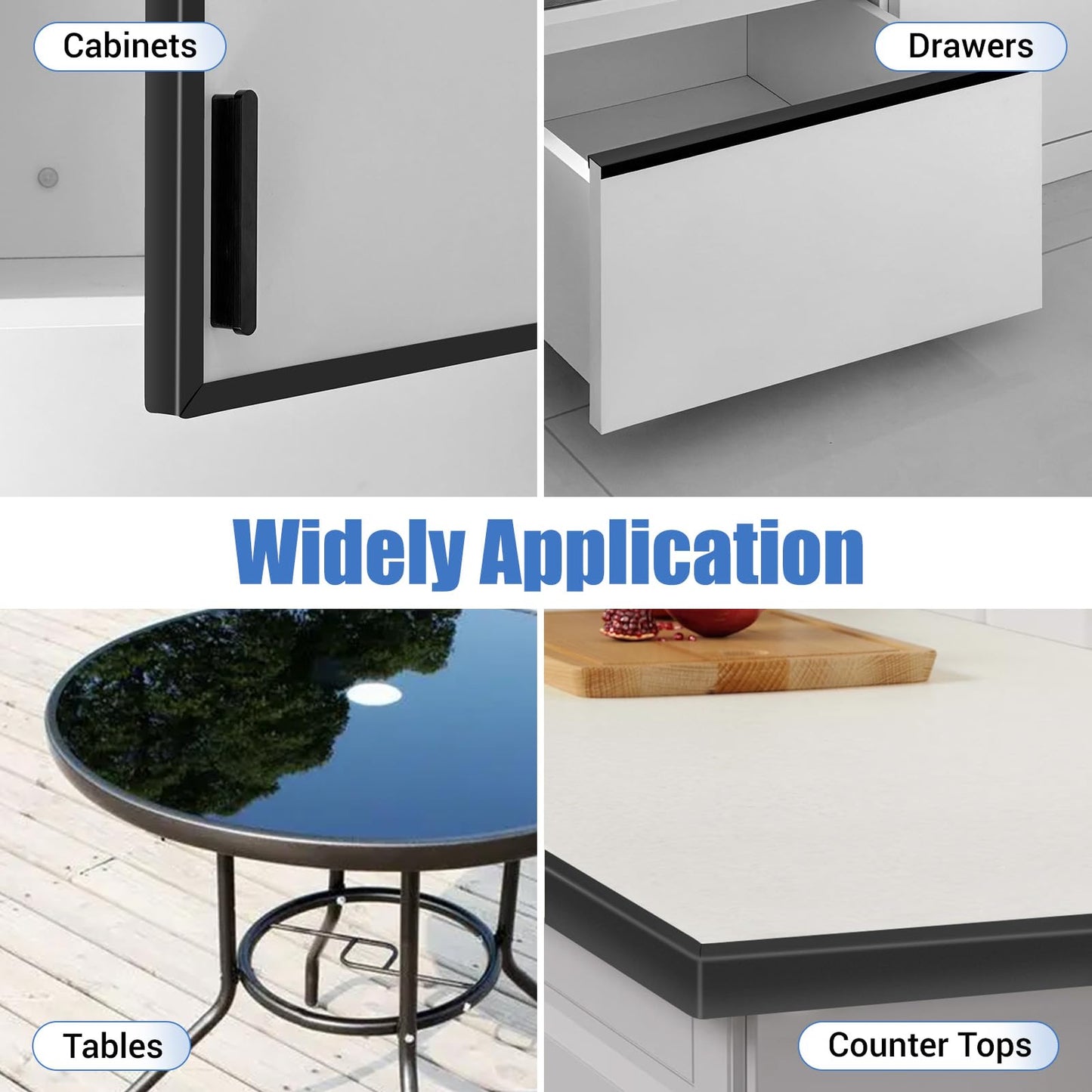 Rubber Edge Trim, Self-Adhesive U Channel Edge Protector for Plywood, Cabinet, 1" Wood Edge Banding, Flexible Furniture Repair, EPDM Material, Fit 1"(25mm), Length 10Ft, Black