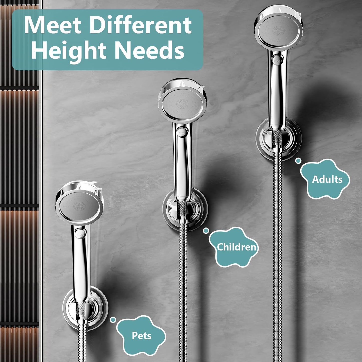 EAARSUO Handheld Shower Head Holder Suction, Removable No Drill Shower Wand Bracket Wall Mount, Vacuum Suction Cup Showerhead Holder Adhesive (1, Chrome)