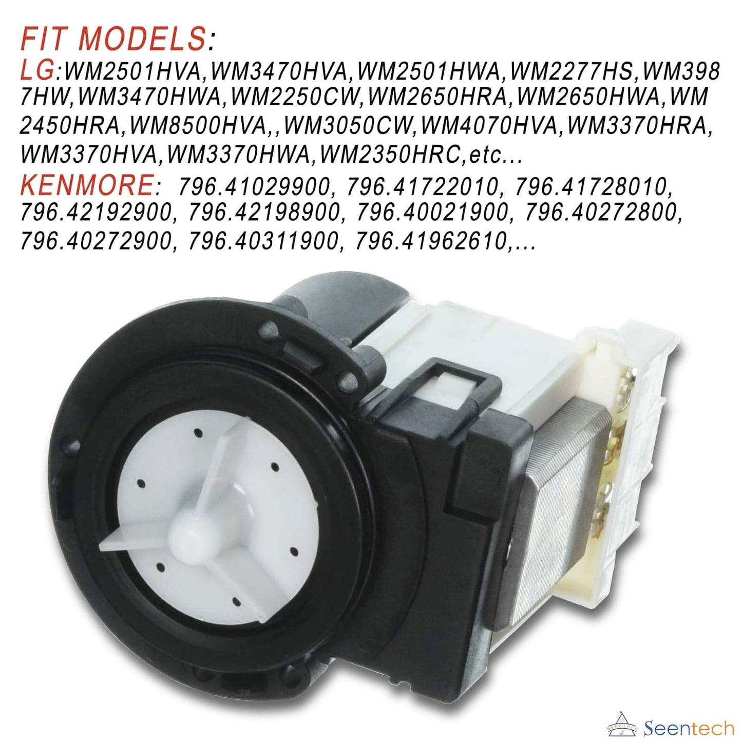 4681EA2001T Washer Drain Pump Motor Exact Fit for Kenmore & LG washer drain pump by Seentech - Replaces Part Numbers AP5328388, 2003273, 4681EA2001D, 4681EA2001N, 4681EA1007G and More