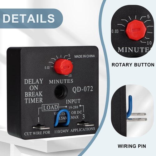 Weasch Delay On Break Timer, QD-072, 0.03 to 10 Minutes Adjustable Delay, 18-240 VAC OR DC (1)