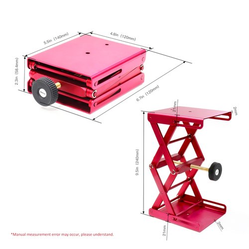 Maccx Lab Support Jack, Red Color, Aluminum Table, Dim of Platform 4.8"x5.5" Max. Height up to 9.5", LSJ140-001