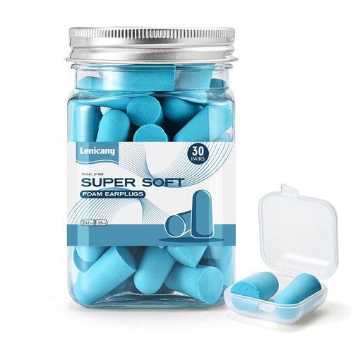 Lenicany 30Pair Soft Foam EarPlugs, 32dB Disposable Sound Blocking Noise Cancelling Ear Plugs for Sleeping/Concerts Loud Music/Shooting Guns/Work Construction, Hearing Safety Protection (Blue)