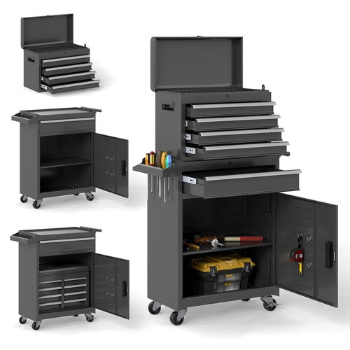 HOWSVN Tool Chest, 5 Drawers Rolling Tool Cabinet, Removable Cabinet Storage Tool Box with Universal Lockable Wheels, Lock Bar, Metal Tool Storage Cart, Tool Box for Garage, Workshop