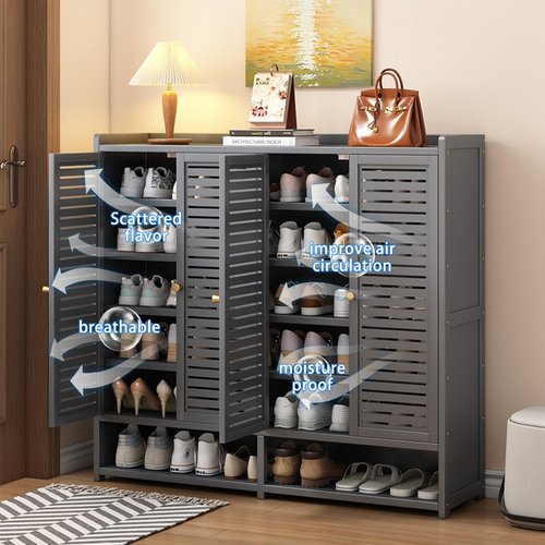 JOIHGA 8-Tier Shoe Storage Cabinet for Entryway, 36-40 Pairs Large Capacity Shoe Cabinet with Acrylic Door, Freestangding Shoe Rack Organizer with Adjustable Shelf for Closet, Hallway, Living Room