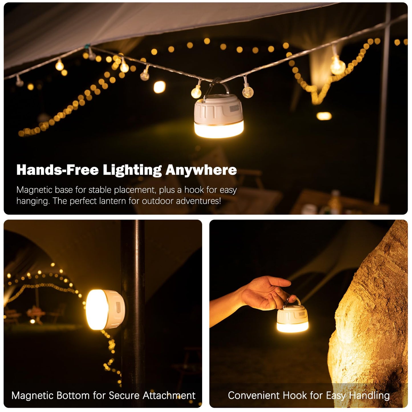 Yonktoo Rechargeable LED Camping Lantern 1000LM, 300H Runtime, 6400mAh, IPX5 Waterproof Tent Light for Camping, Hiking, Power Outages, Home, Emergency Use - Standard Edition,White