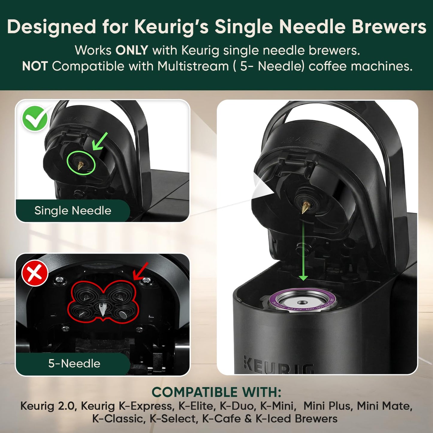 Stainless Steel Reusable K Cups for Keurig 2.0, Keurig Mini, K-Express, K-Classic, K-Elite, K-Compact, K-Mini Mate Single-Serve Coffee Makers by PureHQ - Refillable Metal Coffee Filters - 2 Pack