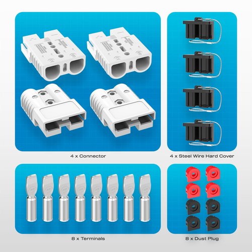 Malictele Anderson Connector, 175AMP 1/0AWG Battery Quick Connect w/Hard Cover 12V-36V Anderson Plug Winch Wiring Kit for Cable RV Truck Winch (4pcs)-Gray