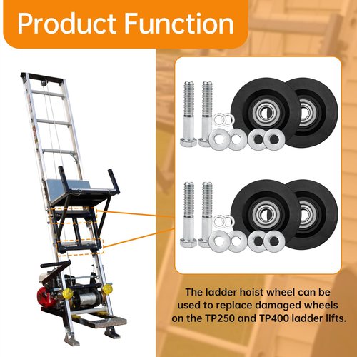 90040 Carriage Wheel Kit Complete Ladder Hoist Replacement Parts for TranzSporter TP250 and TP400 Ladder Hoist Roofing/Shingle/Material (4 Pack)