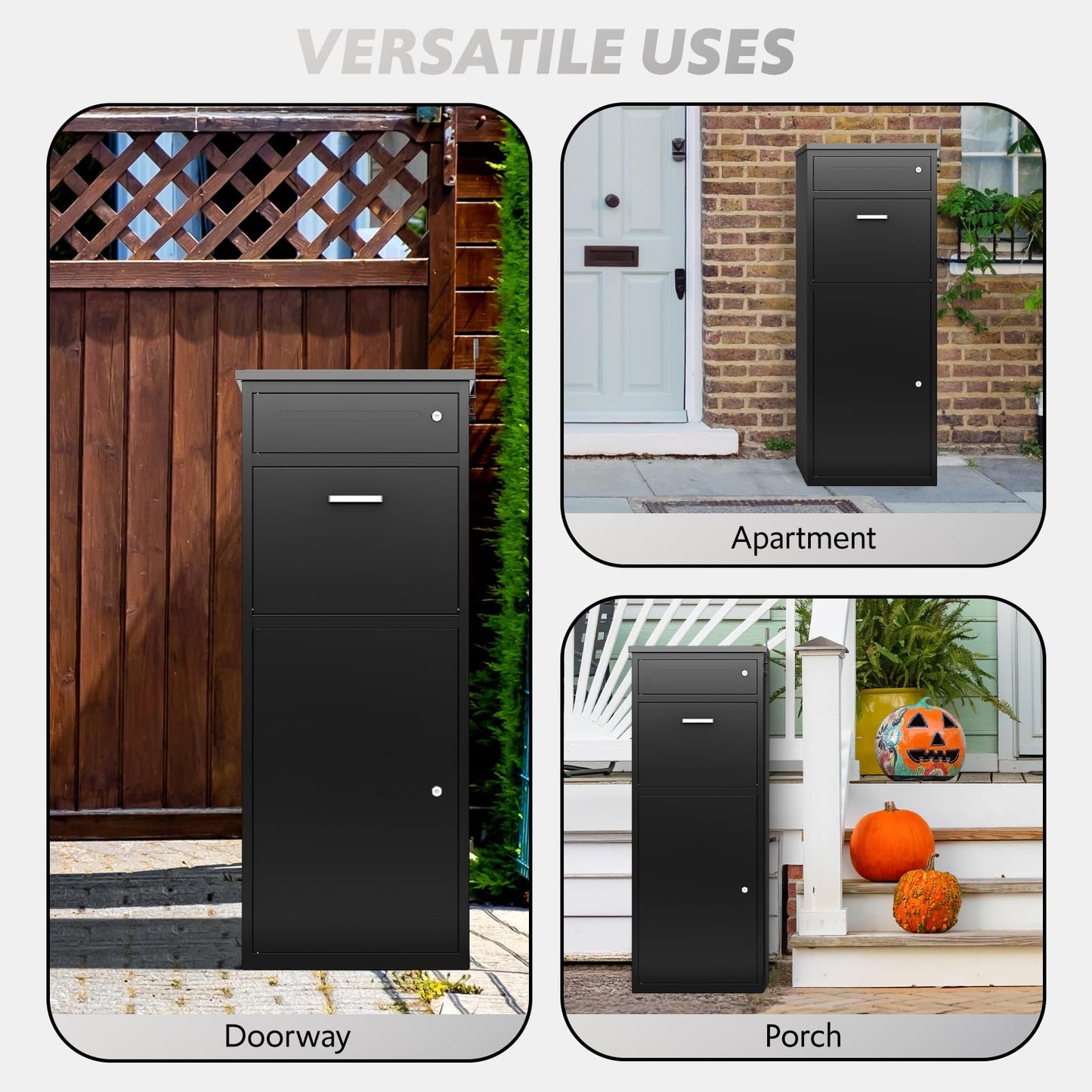 Large Capacity Parcel Drop Box with Secure Locking Function - Cold Rolled Steel Package Delivery Boxes, Weatherproof Freestanding Design for Packages, Mail & Magazines (16.92"x15.74"x44.5")